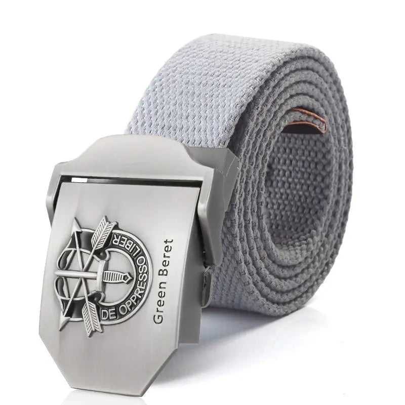 Men Canvas Belt Green Beret Metal Buckle Tactical Belts for Men Jeans Waistband Army Outdoor Soldier Special forces Strap Male