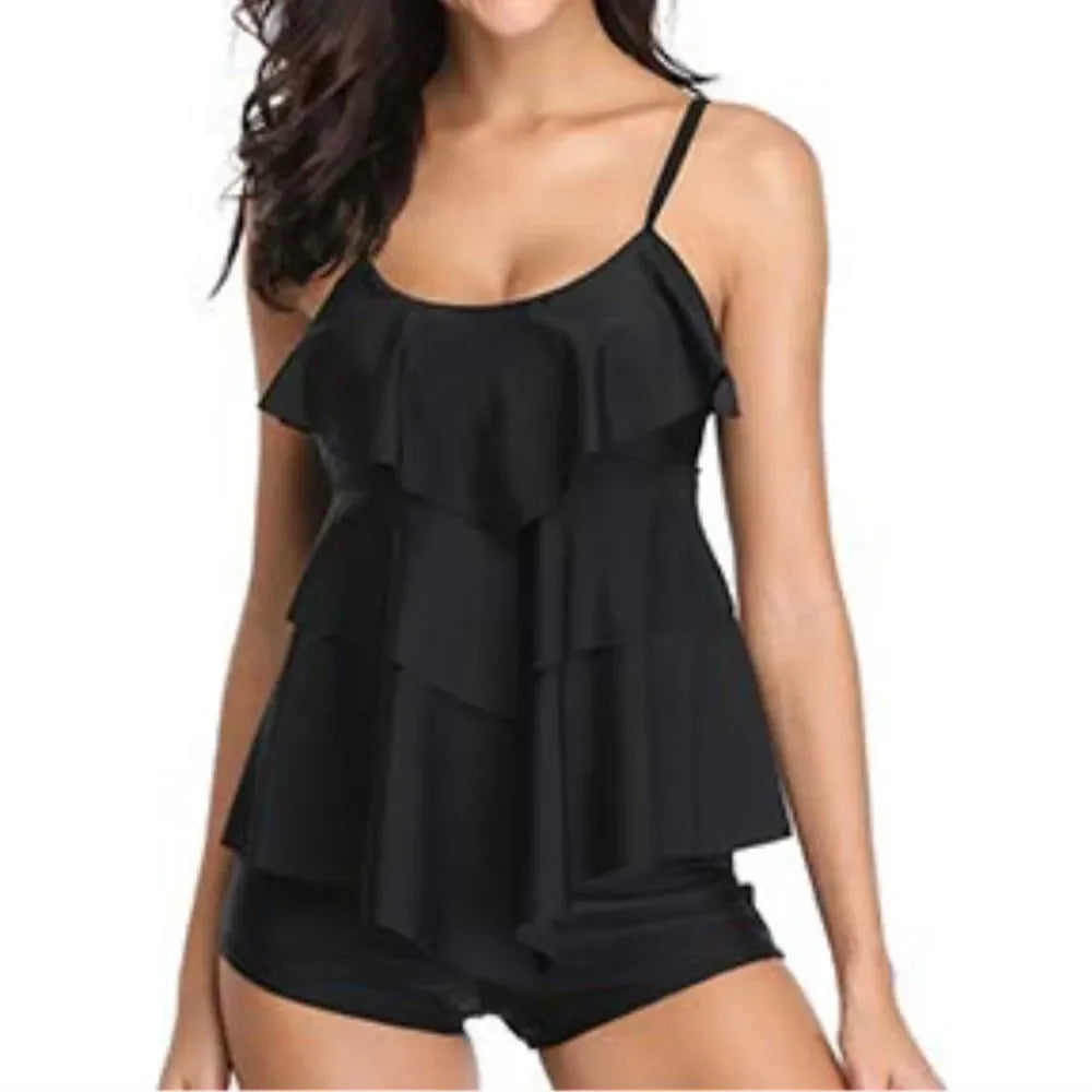 Plus Size Two Piece Swimsuit Polka Dot Print Swimwear Women Ruffle Tankini Push Up Swimsuit Shorts Bathing Suit 2XL Beach Pad