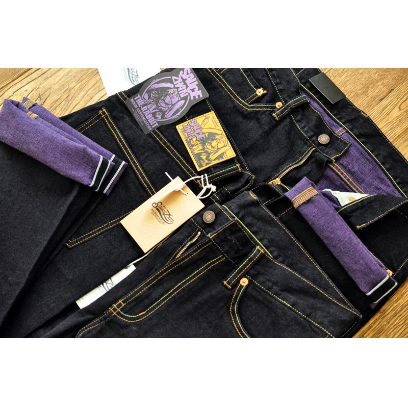 SAUCE ZHAN T308XX Mens Jeans Purple JEAN DENIM Double Sided Dyeing Selvedge Denim Jeans Slim Fit Staight Leg 12.5 oz