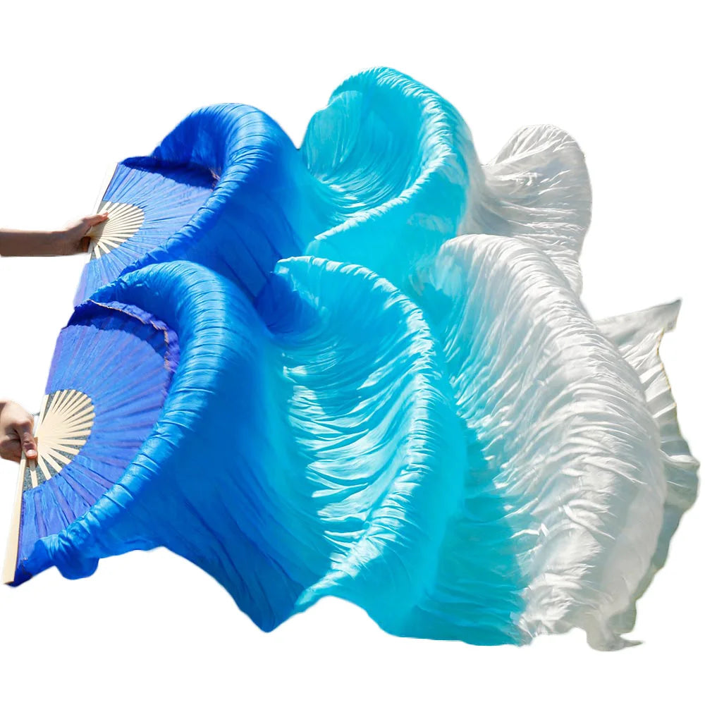 New Belly Dance Imitation Silk Veil Fans Bamboo Ribs Handmade Dyed Gradient Color Dancer Performance Props Fan 1pc/1pair Fans