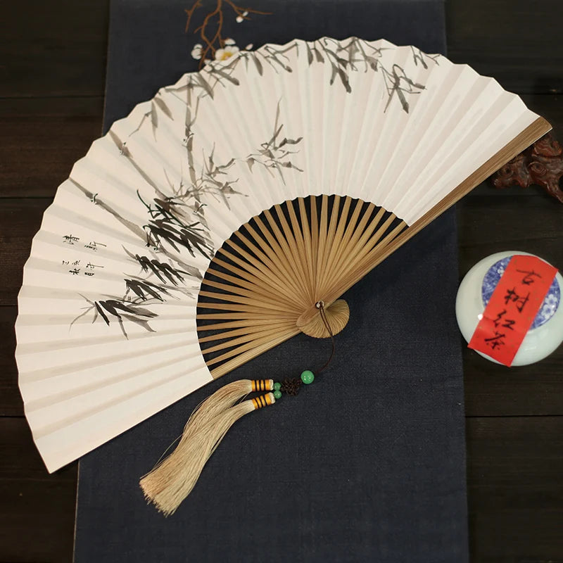 Chinese Retro Folding Hand Fan Bamboo Hand Painted Drama Folding Fan Double Side Vintage Hand Paper Fans Portable Folding Fans