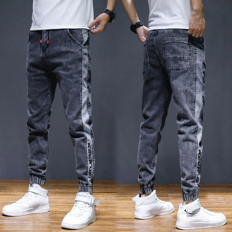 Men's Jeans With Print Tapered Male Cowboy Pants Spring Autumn Black Cropped Soft Trousers Stacked Youthful Emo Cheap Regular