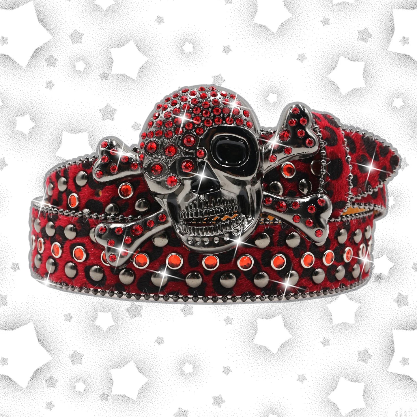 Leopard Punk Skull Rhinestone Belts Metal Globe Buckle Fashion Luxury Studded Belts for Men Ceinture PU Homme Belt For Jeans Men