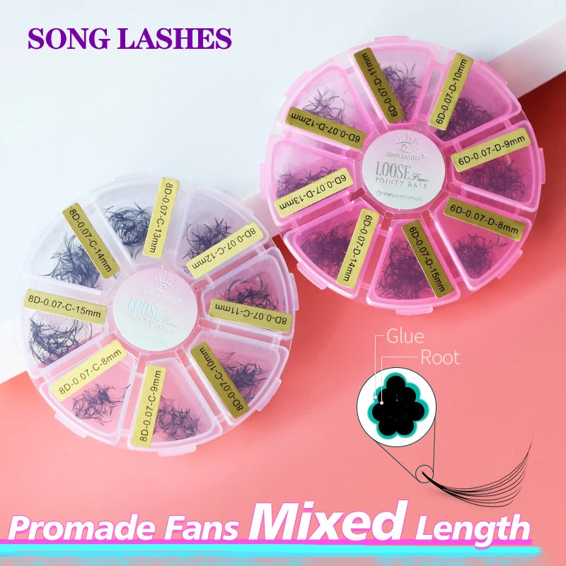 Mix Length Fans Sharp Slim Narrow Stem Cluster Premade Loose Fans Thin Pointy Base Russia Volume Eyelashes Extensions