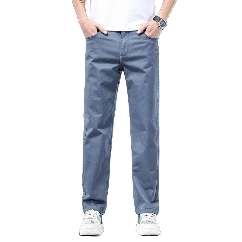 Orange Khaki Jeans for Men Spring and Summer Versatile Simple Classic Washed Stretch Slim Fit Ankle Tight Green Trousers