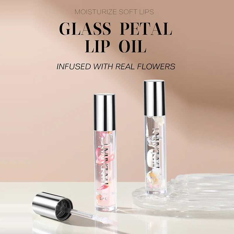 New Transparent Dried Flower Lip Oil Mirror Water Gloss Lip Gloss Ong-lasting Moisturizing And Pearl Lip Gloss Lip Care Balm