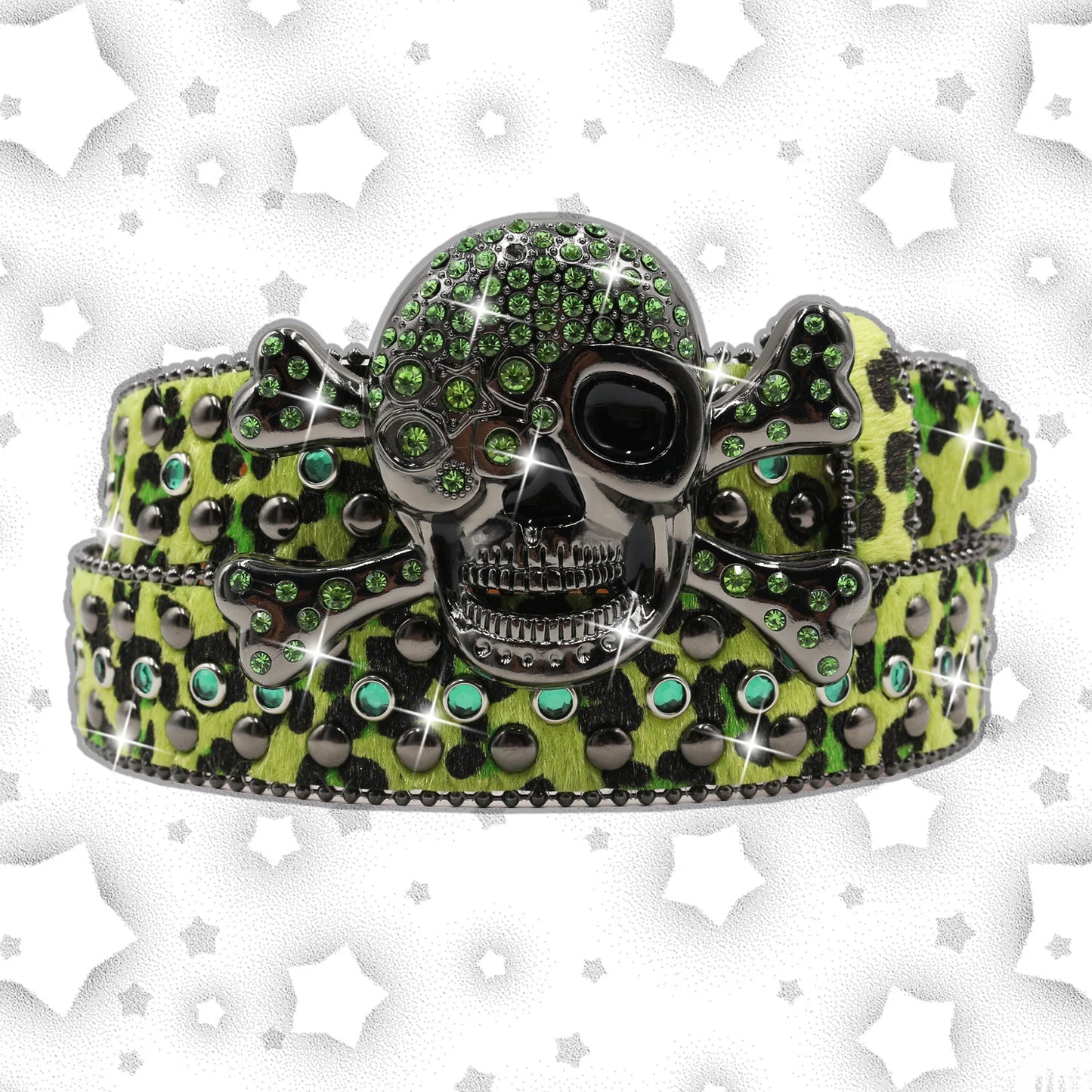 Leopard Punk Skull Rhinestone Belts Metal Globe Buckle Fashion Luxury Studded Belts for Men Ceinture PU Homme Belt For Jeans Men
