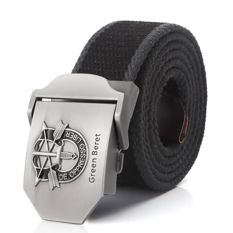 Men Canvas Belt Green Beret Metal Buckle Tactical Belts for Men Jeans Waistband Army Outdoor Soldier Special forces Strap Male