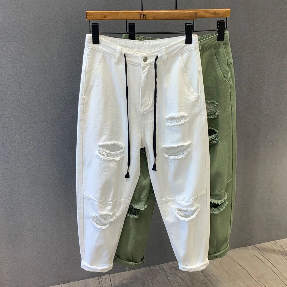 2023 Streetwear Fashion Black Ripped Skinny Jeans Men Slim Hip Hop Denim Trousers New Spring Casual Jeans for Men Jogging