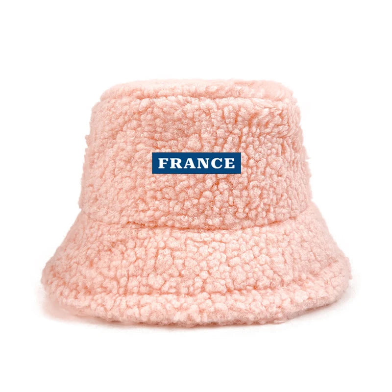 Custom Logo Text France Lamb Faux Fur bob Bucket Hat Winter Warm Velvet Hat For Women Lady Outdoor men Panama Fisherman VEST Hat