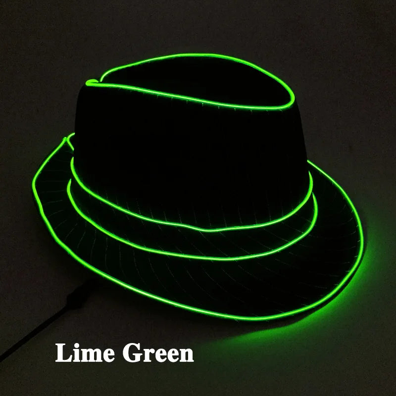 light up Men's hat and tie Led luminous Funny hat glowing Top Hat for Fluorescent club dance show props performances costumes