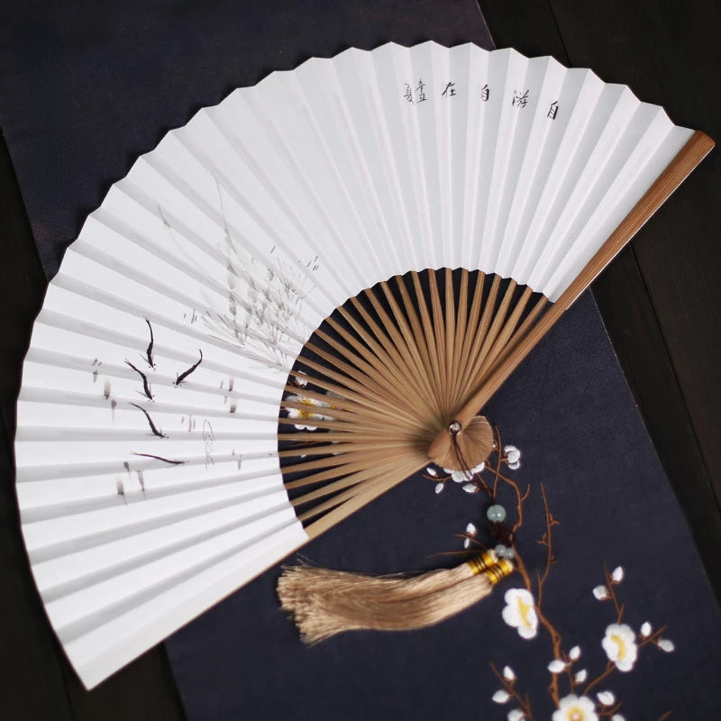 Chinese Retro Folding Hand Fan Bamboo Hand Painted Drama Folding Fan Double Side Vintage Hand Paper Fans Portable Folding Fans