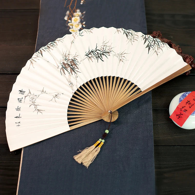 Chinese Retro Folding Hand Fan Bamboo Hand Painted Drama Folding Fan Double Side Vintage Hand Paper Fans Portable Folding Fans