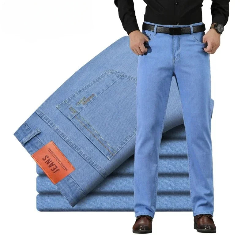 Trousers Light Blue Man Cowboy Pants Work Wear Men's Jeans with Pockets Straight New in Washed Aesthetic Autumn Clothing Denim