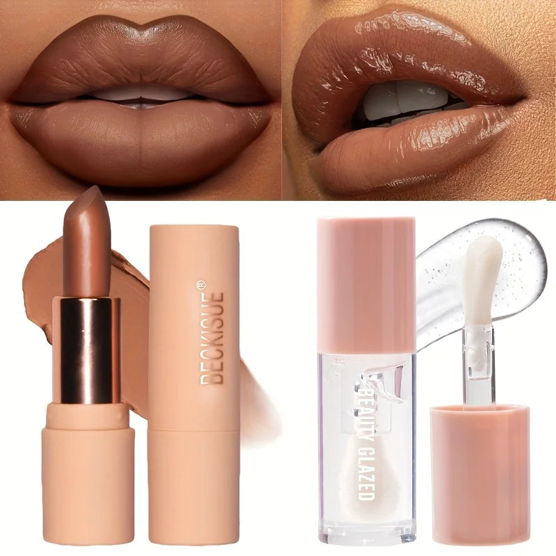 2pcs Set - Matte Nude Lipstick + Hydrating Lip Oil Lip Care Waterproof Lip Care Lip Oil, Lip Gloss Lip Gloss Set Lip Gloss Base