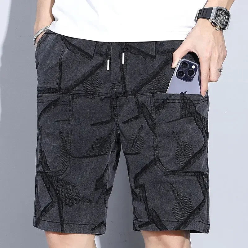 Male Denim Shorts Loose Gray Graphic Men's Short Jeans Pants Baggy Wide Buttons With Vintage Original Jorts Sale Luxury Xl