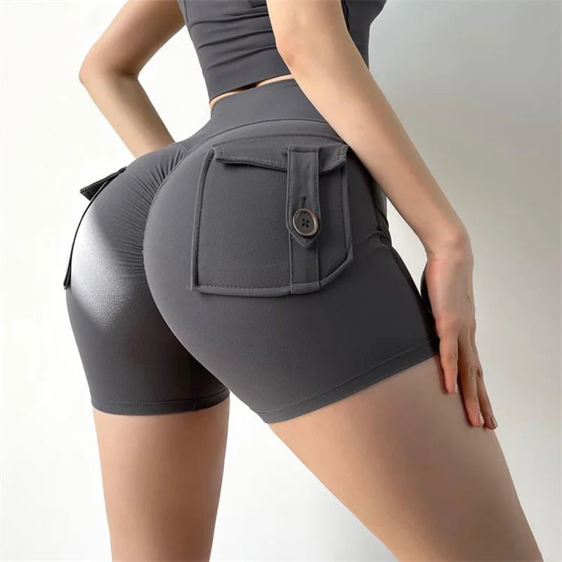Cloud Hide Women Pocket Yoga Shorts Fitness High Waist Short Gym Workout Tights Sports Plus Size Quick Dry SEXY Butt Leggings XL