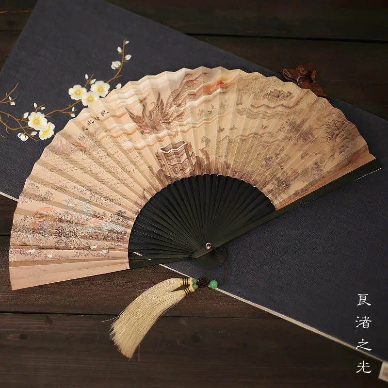 Chinese Retro Folding Hand Fan Bamboo Hand Painted Drama Folding Fan Double Side Vintage Hand Paper Fans Portable Folding Fans