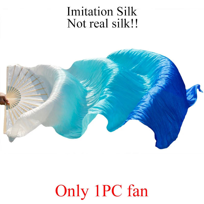 Belly Dance Fans Gradient Color Imitation Silk Fans Belly Dance Performance Props Long Fans Yellow+Orange+Red Customizable