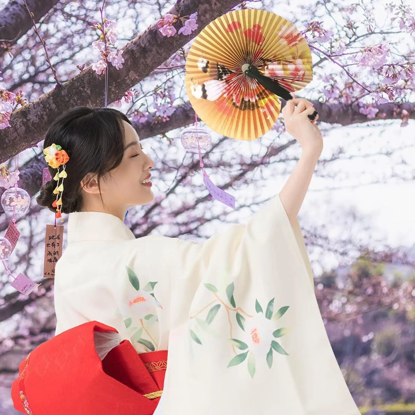6pcs Paper Folding Fans Color Random Round Paper Fan Chinese Style Hand Fan Wedding Foldable Paper Fans Hand Held Folding Fans
