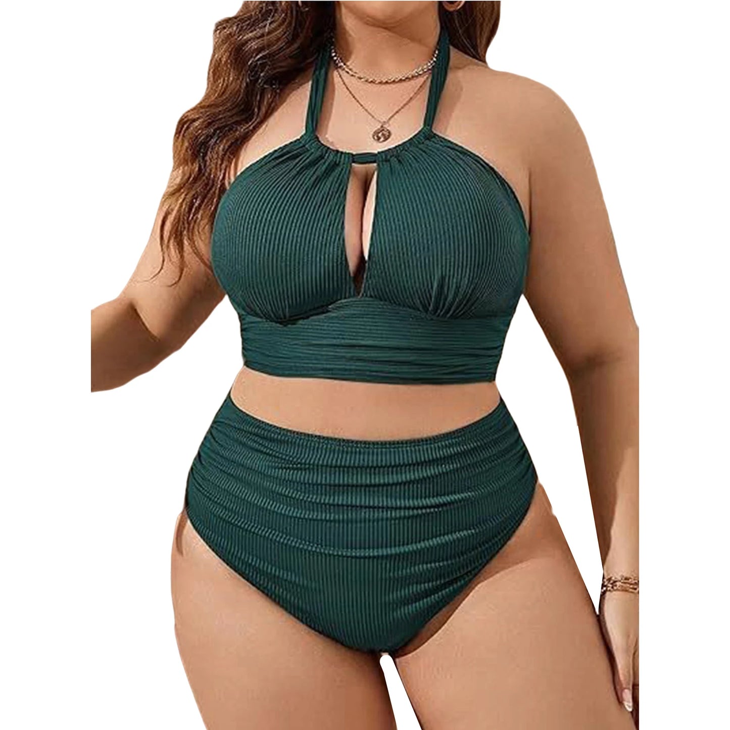Women Plus Size Two-Piece Swimsuit Swimwear Halter Cutout Tops with Briefs Bikini Bathing Suit for Pool Beach Surfing Diving