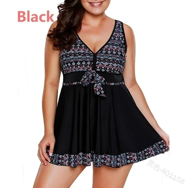 Women's Large Size Swimsuit Two-piece Contrast Color Lace Split Swimwear Flat-raw Swimming Trunks Plus Fat Plus Beachwear