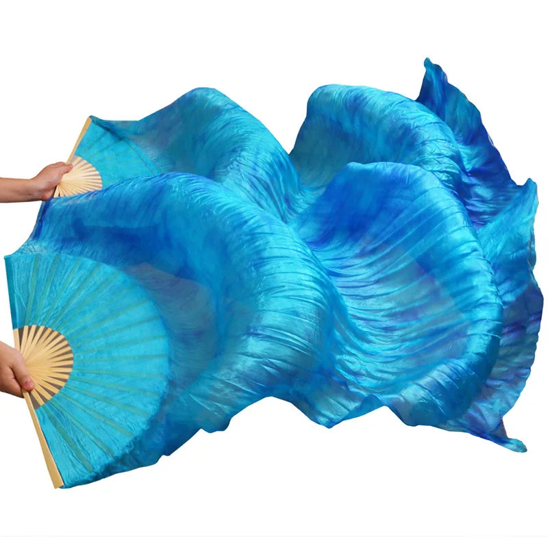 Real Silk Belly Dance 1PC/1pair Veil Fans High Quality Bamboo Handmade Dyed Tie Dye Belly Danc Performance Natural Silk Fans