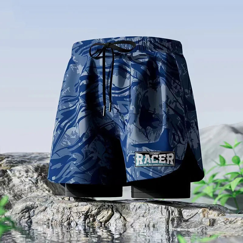 Swimming Trunks Adult Double Layer Quick Drying Breathable Swimming Trunks Student Large Swim Trunks Men Swims Shorts