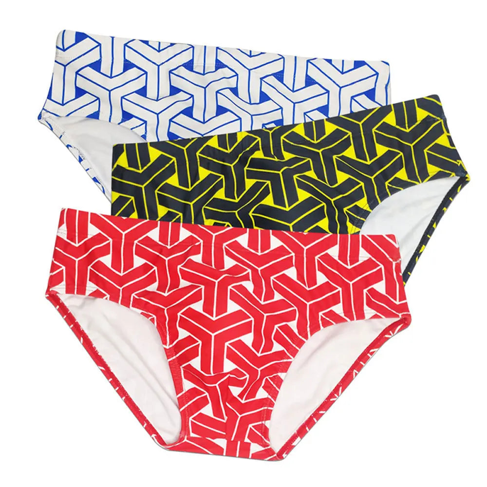 Front Zipper Triangle Swimsuit Print Swim Trunks Low Waist Swimwear Men Sexy Boxers Running Sports Briefs Beachwear Swim Trunks