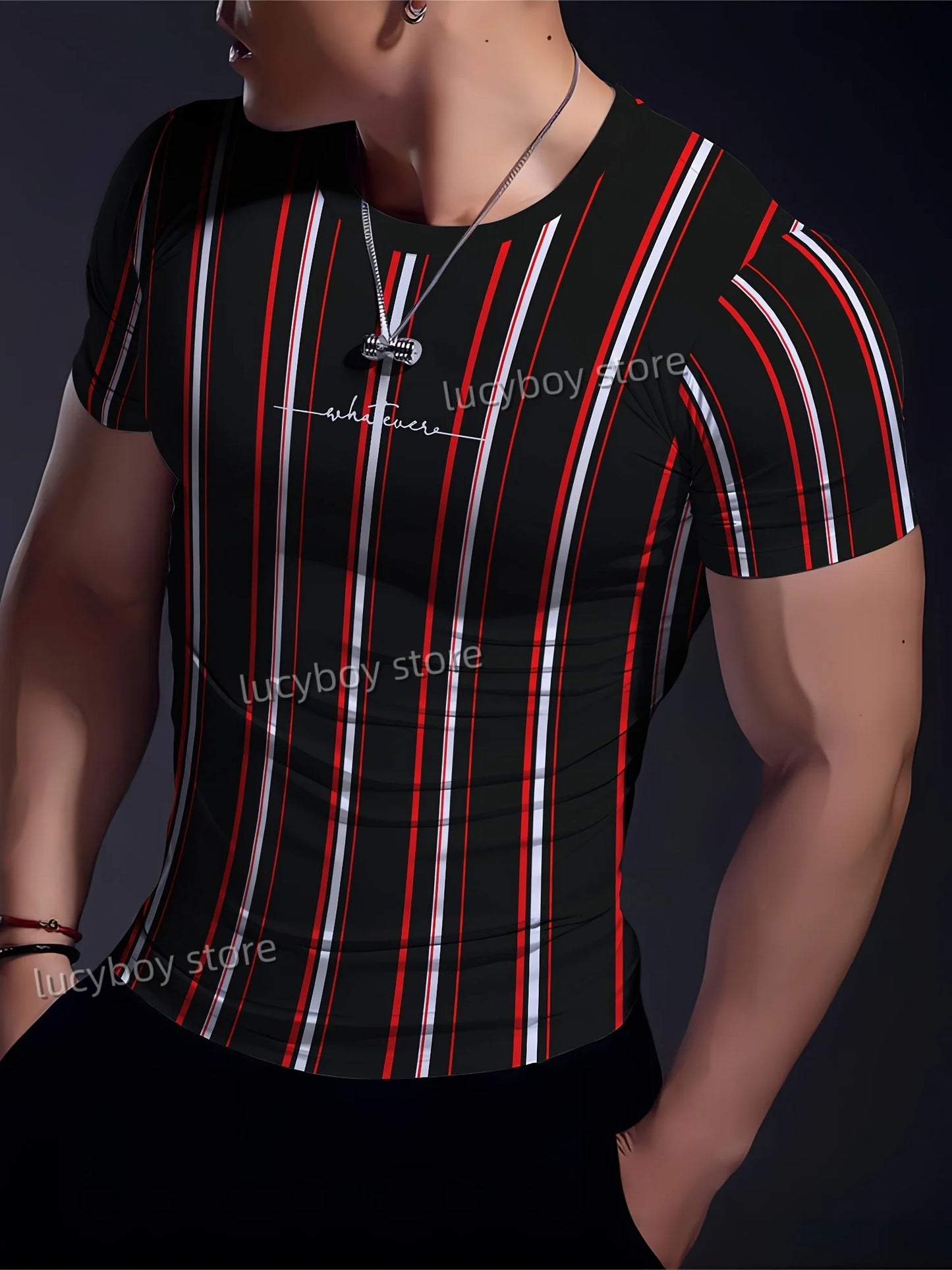 Men's Sports Gym T Shirt Muscle Training Tees Short Sleeve Tees Quick Drying Stripes Sportwear Men Oversized Tops Men Clothing