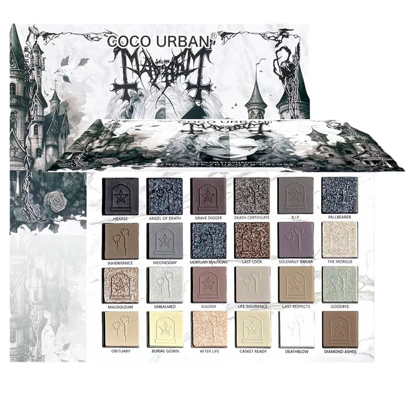 24 Color Matte Eye Shadow Plate Halloween Gothic Punk Style Black Sequin Eye Shadow Palette Lasting Makeup Cool Girl Eye Shadow