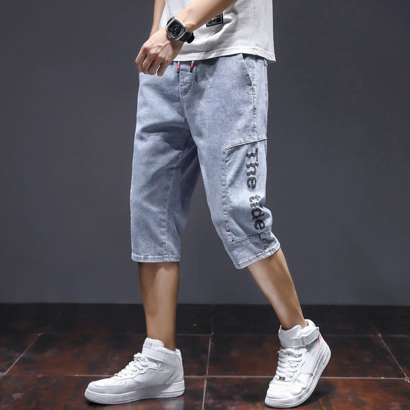 Male Denim Shorts Big Size Oversize Gray Cargo Men's Short Jeans Pants Retro Summer Xl Y2k Fashion Designer Streetwear New In