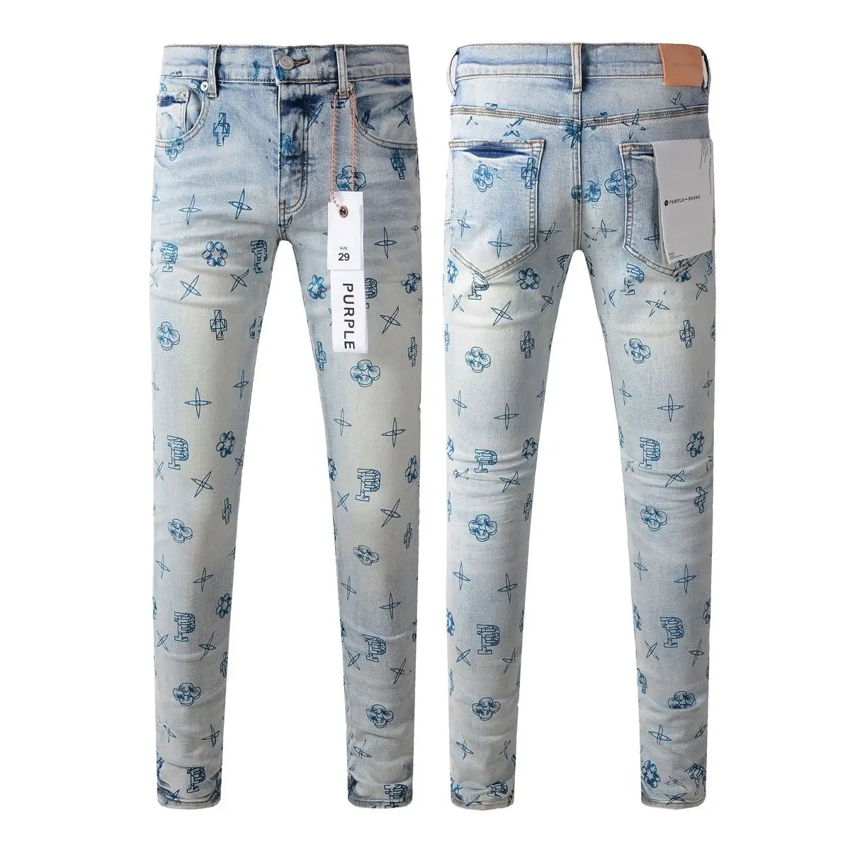 Purple new slim-fit hand-painted printed pants light blue trendy men's jeans casual pants