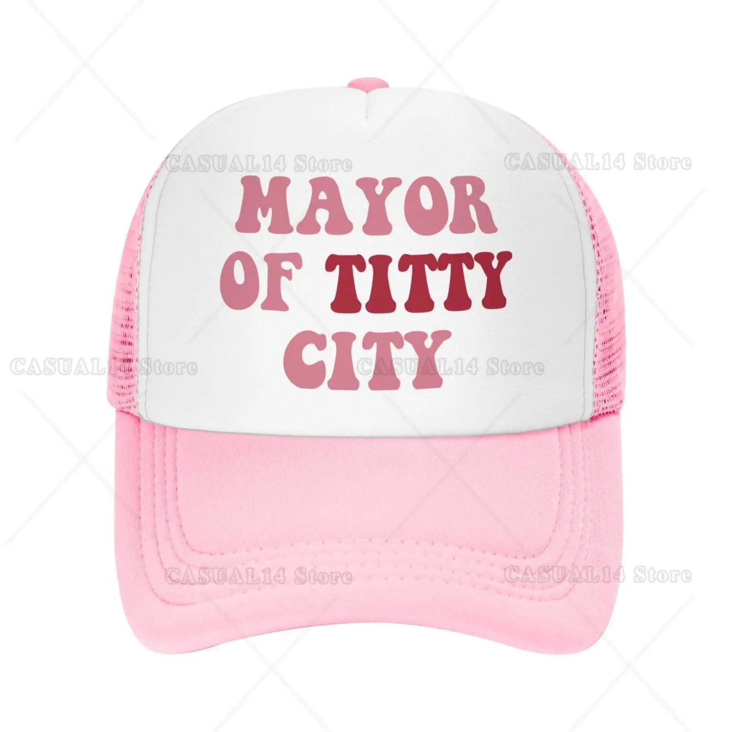 Mayor of Titty City Trucker Hats for Women Pink Men Funny Humor Baseball Cap for Men Humor Gift One Size