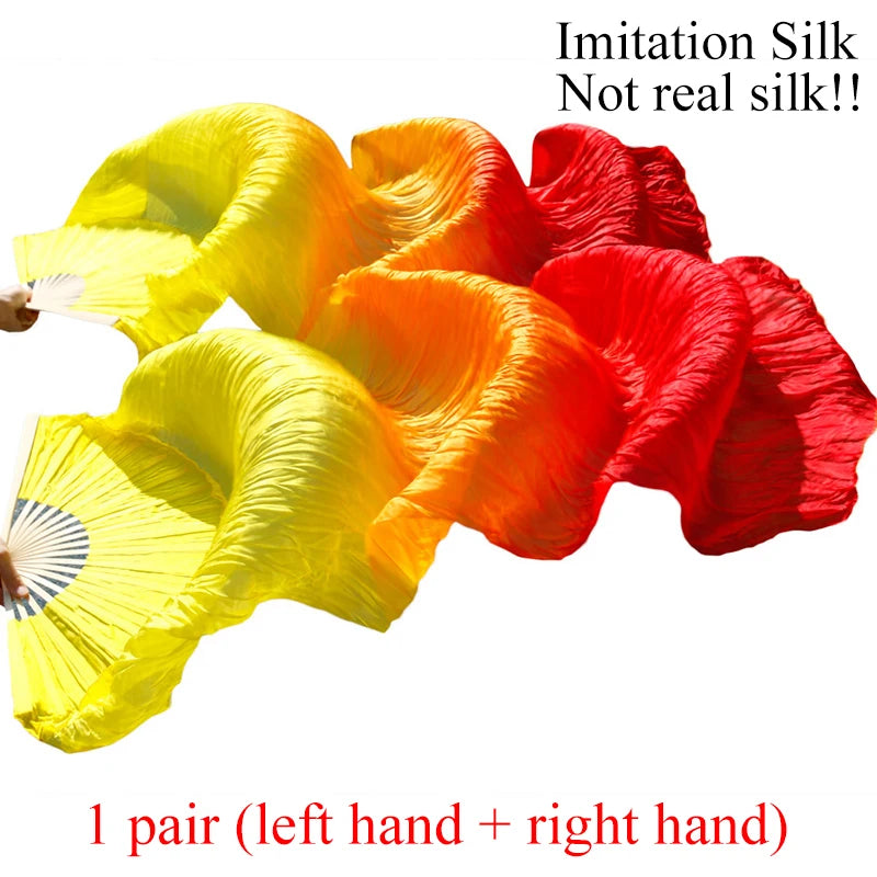 Belly Dance Fans Gradient Color Imitation Silk Fans Belly Dance Performance Props Long Fans Yellow+Orange+Red Customizable