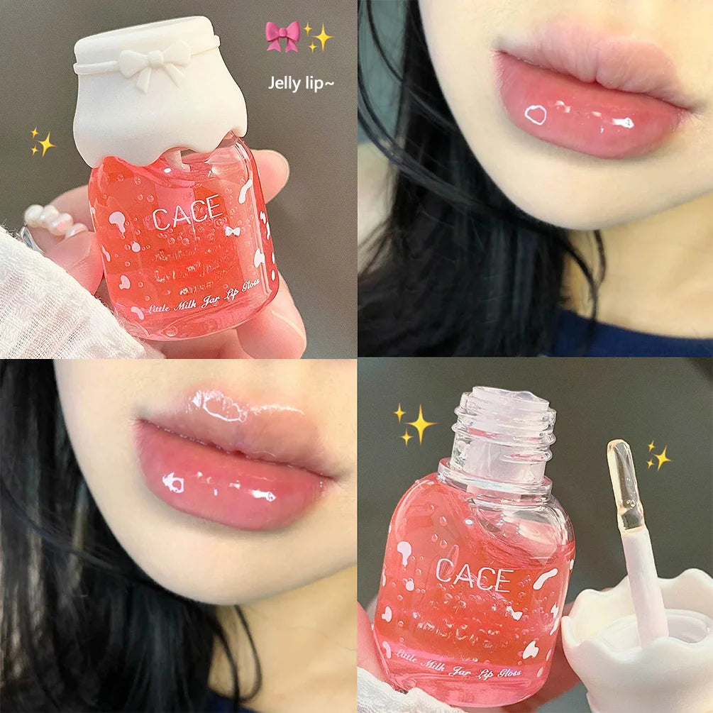 Cute Milk Jar Lipgloss Lip Plumper Oil Colorless Glitter Lipgloss Long Lasting Moisturizing Lipstick Lipgloss Makeup Cosmetics