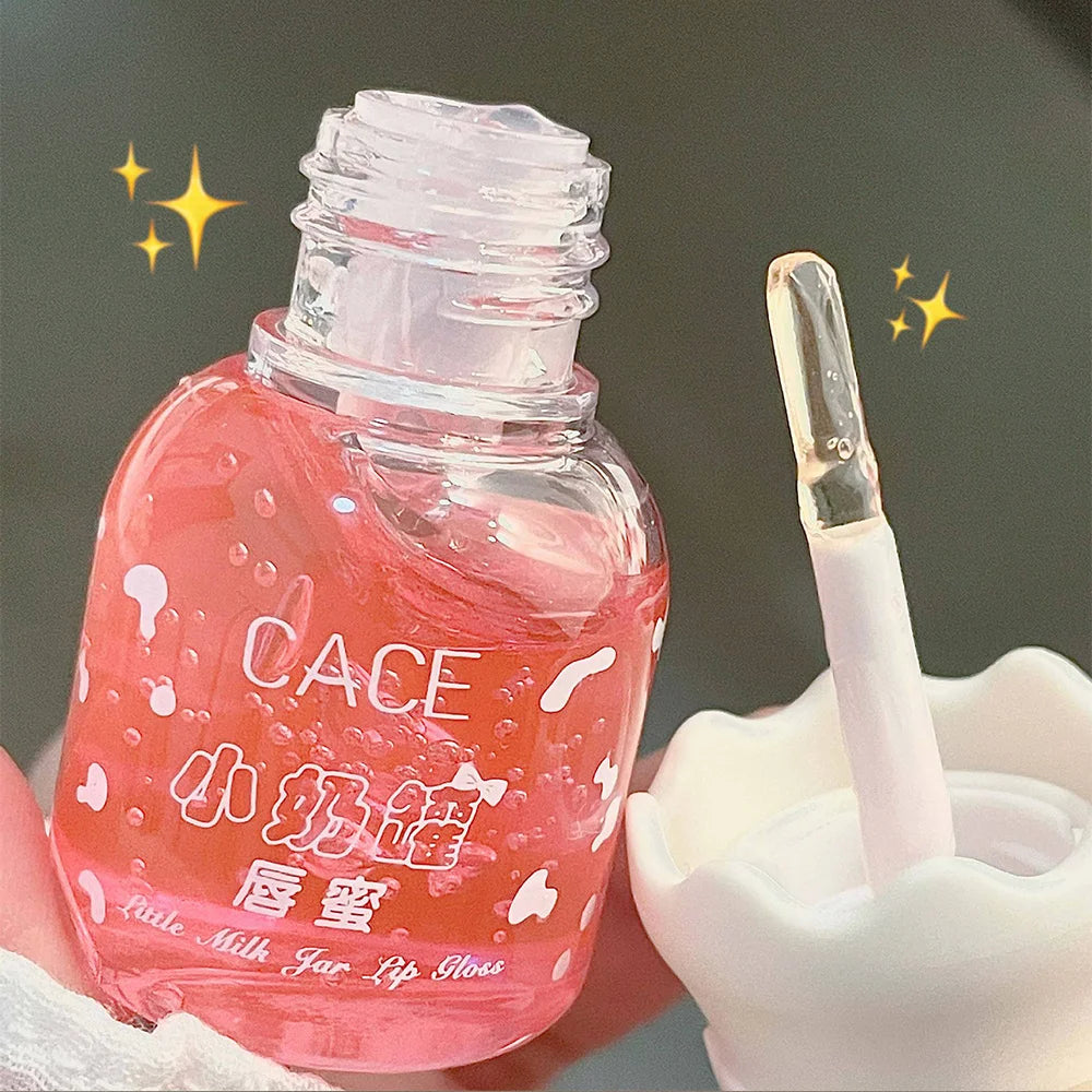 Cute Milk Jar Lipgloss Lip Plumper Oil Colorless Glitter Lipgloss Long Lasting Moisturizing Lipstick Lipgloss Makeup Cosmetics