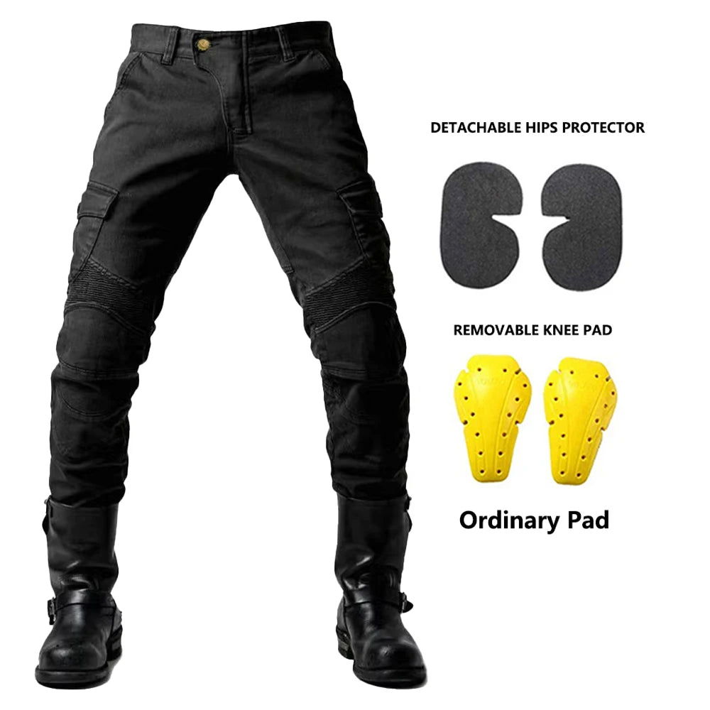 2024 New Motorcycle Black Men Fashion Pants Upgrade Extension Protector Detachable Racing Road Rider Four Seasons Casual Jeans
