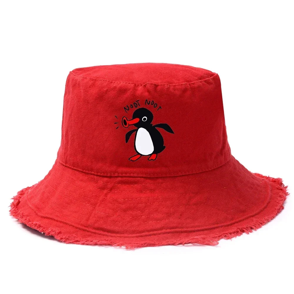 Summer Penguin Bucket Hat Reversible Bob Men Women Cotton Travel Beach Fisherman Hat Outdoor Sports Pull Up Bob Panama Sun Hat