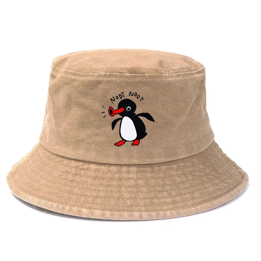 Summer Penguin Bucket Hat Reversible Bob Men Women Cotton Travel Beach Fisherman Hat Outdoor Sports Pull Up Bob Panama Sun Hat