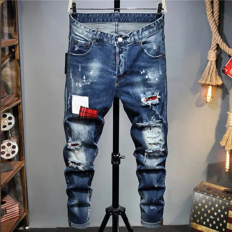 100 chareiharper DSQ Men's ripped jeans Luxury brand Long jeans Quality Men's stretch slim pants men's skinny jeans