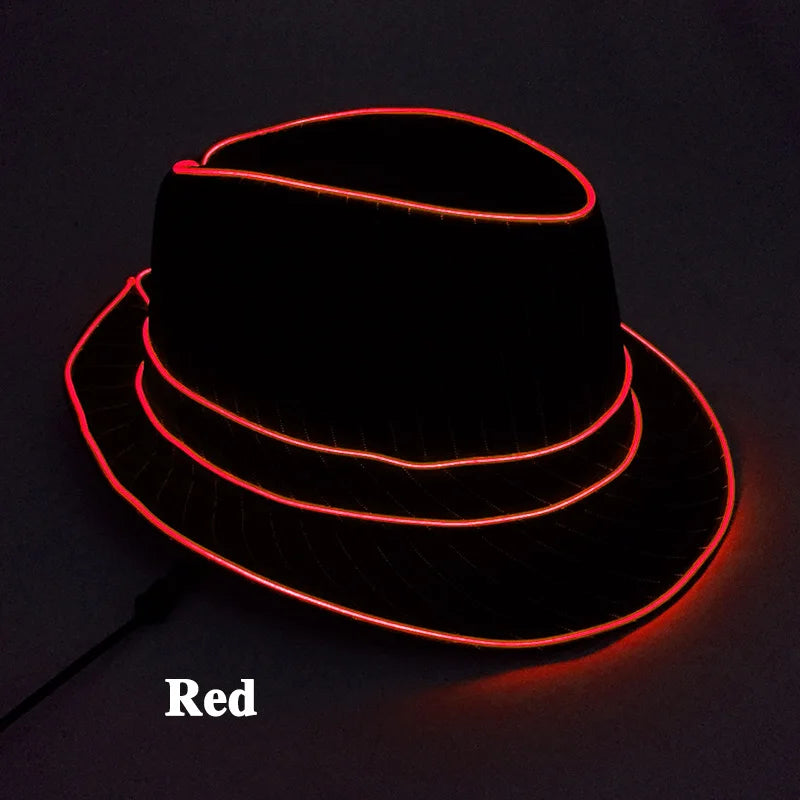 light up Men's hat and tie Led luminous Funny hat glowing Top Hat for Fluorescent club dance show props performances costumes