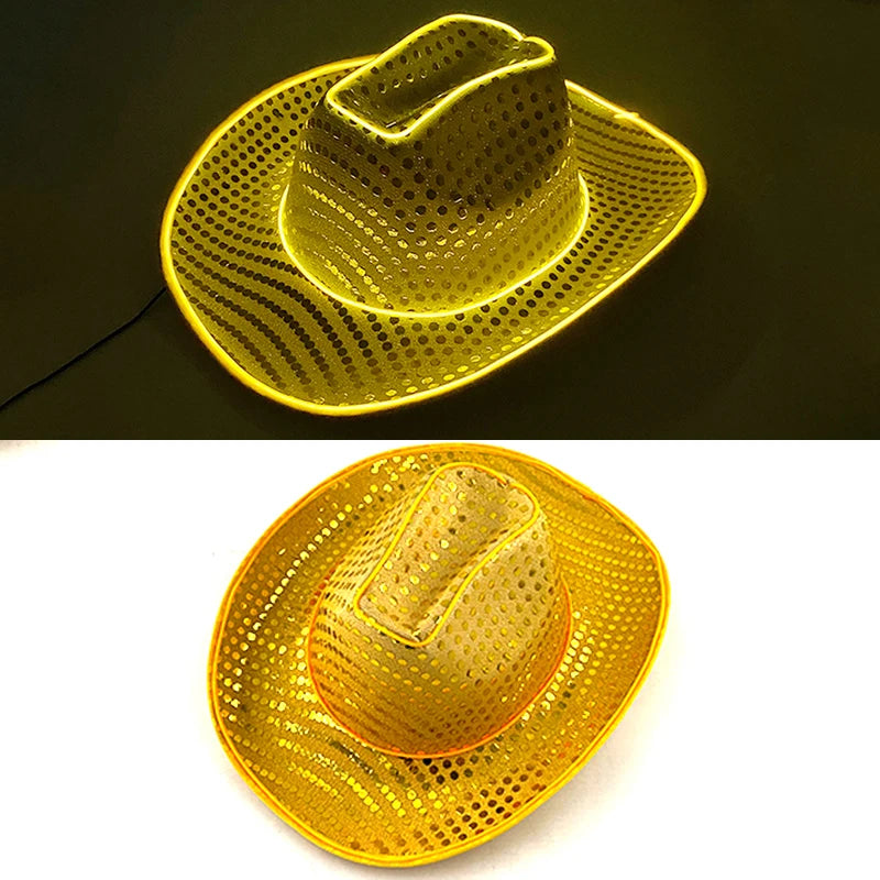 Halloween Christmas EL Wire Light Up Sequin Jazz Hat Adult Neon LED Luminous Festival Party Dress Up Cap For Men and Women