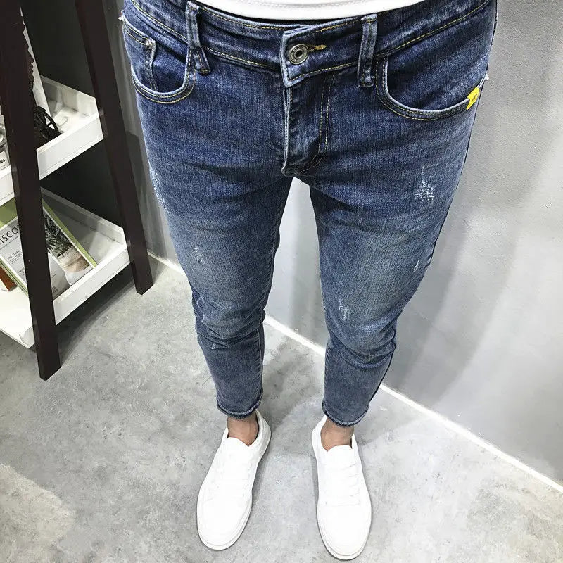 Trousers Slim Fit Cropped Male Cowboy Pants Skinny Jeans for Men Black Tight Pipe Winter Y 2k Vintage Autumn Clothing Spring Y2k