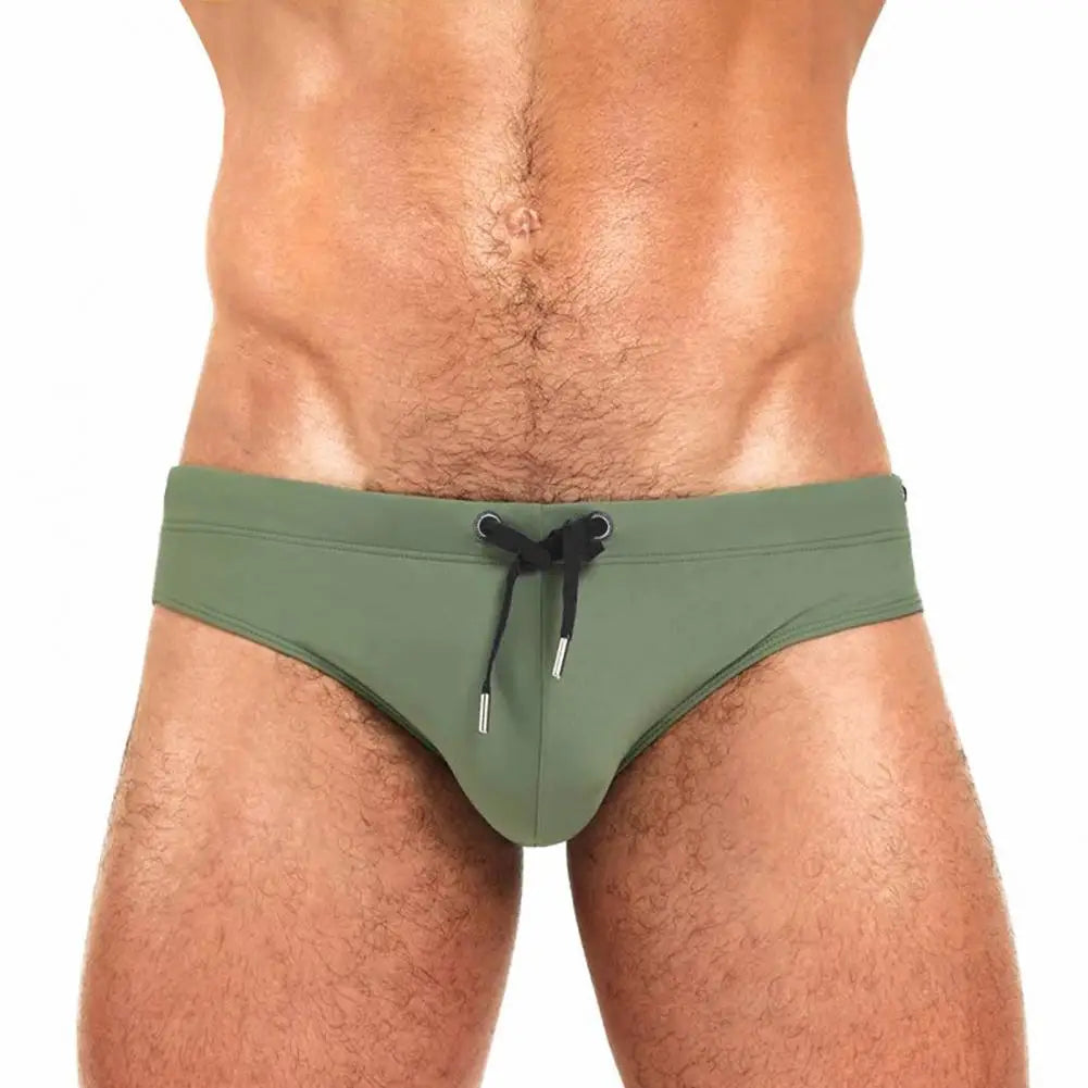 Adult Men Swimming Trunks Low Rise Solid Color Water Repellent Swim Briefs Swimwear Quick Drying Swimming Trunks Swim Shorts