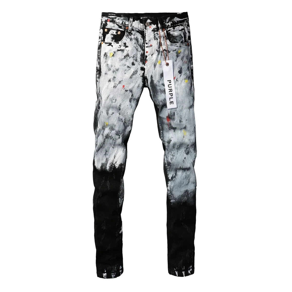 Men's purple high street fashion foreign trade small leg stretch jeans, trendy Slim hole design pants