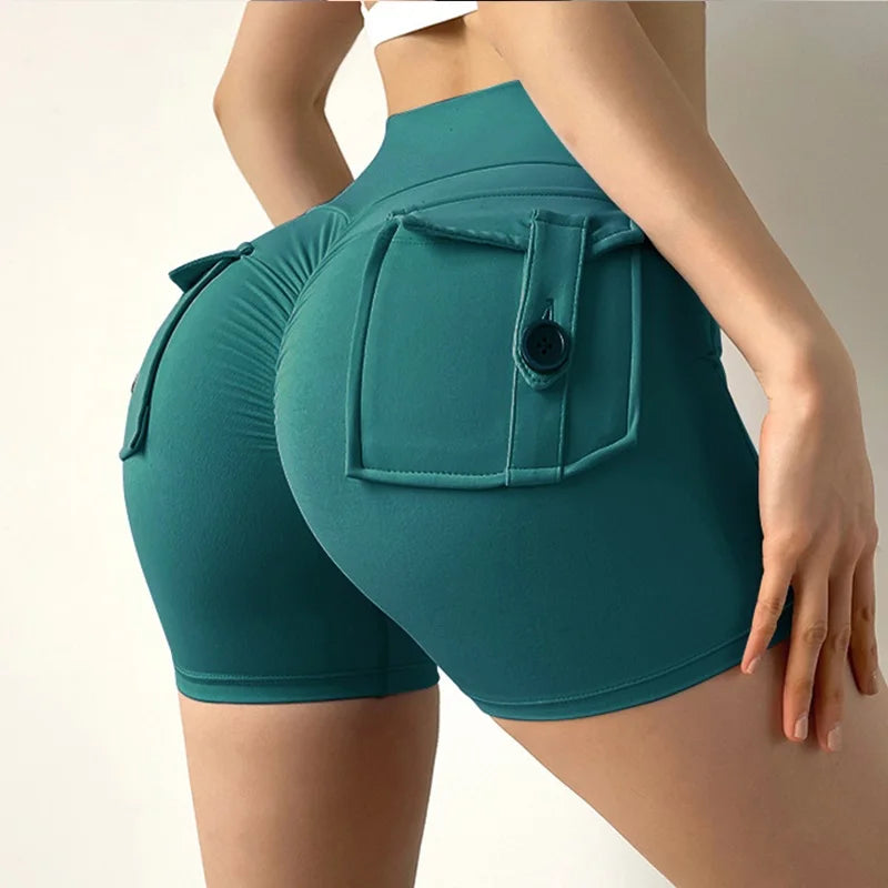 Cloud Hide Women Pocket Yoga Shorts Fitness High Waist Short Gym Workout Tights Sports Plus Size Quick Dry SEXY Butt Leggings XL
