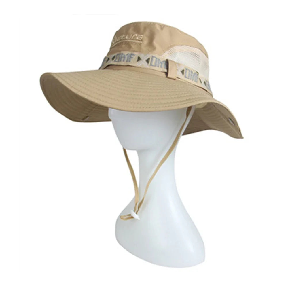 Summer Men Bucket Hat Outdoor UV Protection Wide Brim Panama Safari Hunting Hiking Hat Mesh Fisherman Hat Beach Sunscreen Cap