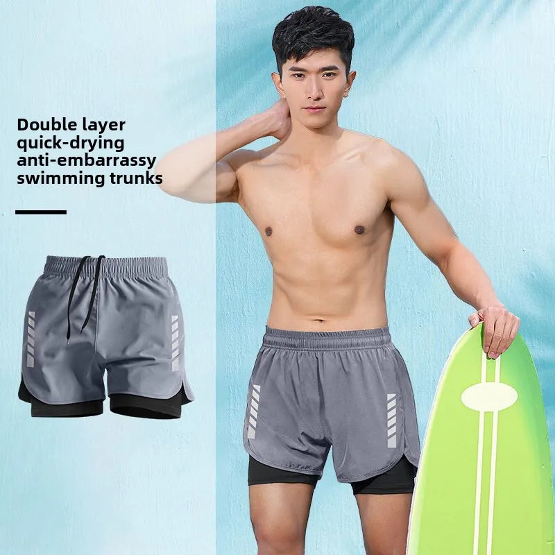 2025 New Anti Embarrassment Swimming Gear Complete Adult Swimsuit Set Swim Cap Goggles 3 Pcs Set Swimming Trunks for Men Short