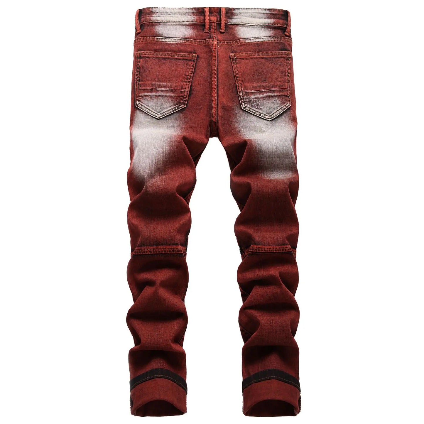 American Style Motorcycle Men's Jeans Y2k Streetwear 95% Cotton Pleated Zipper Design Slim Wine Red Jeans Vintage Pencil Pants